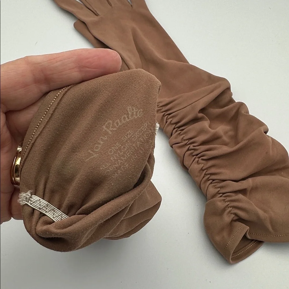 Vintage 60s Van Raalte Brown Tan Elbow Gloves One Size